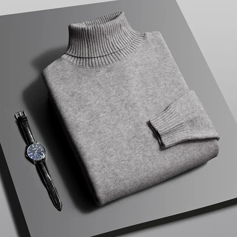 Mens Polo/Turtle Neck Sweater Loose-Fit Black Autumn Winter Casual Knitted Top Trendy Inner Base Layer Top For Men 241225
