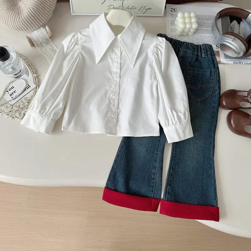3Pcs Girls Suits Autumn Winter Long Sleeve ShirtKnitted Sweaters VestJeans Children Casual Costumes Toddler Girl Outfits Set 241225