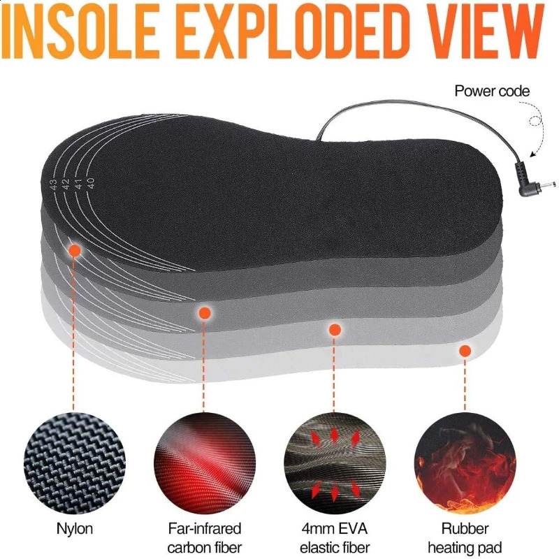 USB Rechargeable Heated Insoles Size 35-46 DIY Customizable Electric Heated Shoes Pad for Outdoor Skiing Winter Foot Warmers 241226