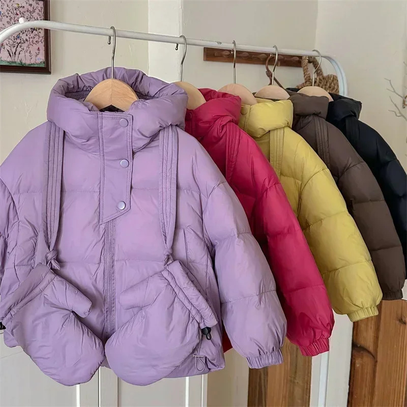 Winter Children White Duck Down Jacket Gloved Korean Solid Color Toddler Warm Windproof Outerwear Versatile Boys Girls Coats 241225