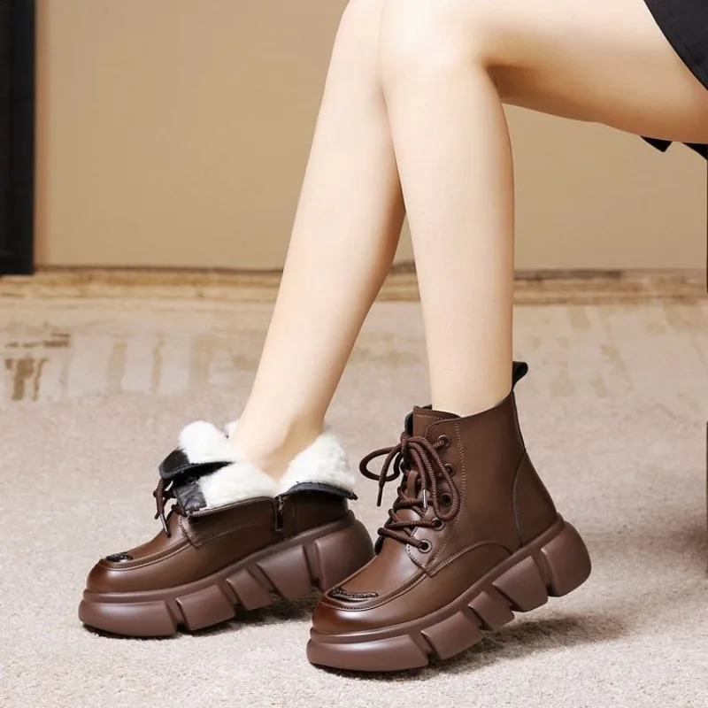 Womens Boots 2024 Winter Fur Snow Boots Platform Plush Comfortable Anti Slip Warm Lace Up Cold Proof Cotton Ankle Boots241226bj