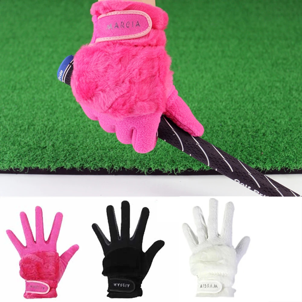 1Pair Fashion Women Winter Warm Gloves Faux Fur Suede Golf Gloves Thick Plus Velvet Anti-slip Female Driving Skiing Gloves 241226