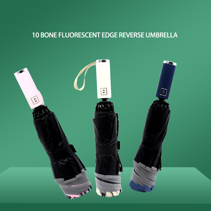 Durable Automatic Three-Layer Vinyl Umbrella with Reflective Strips for Men and Women