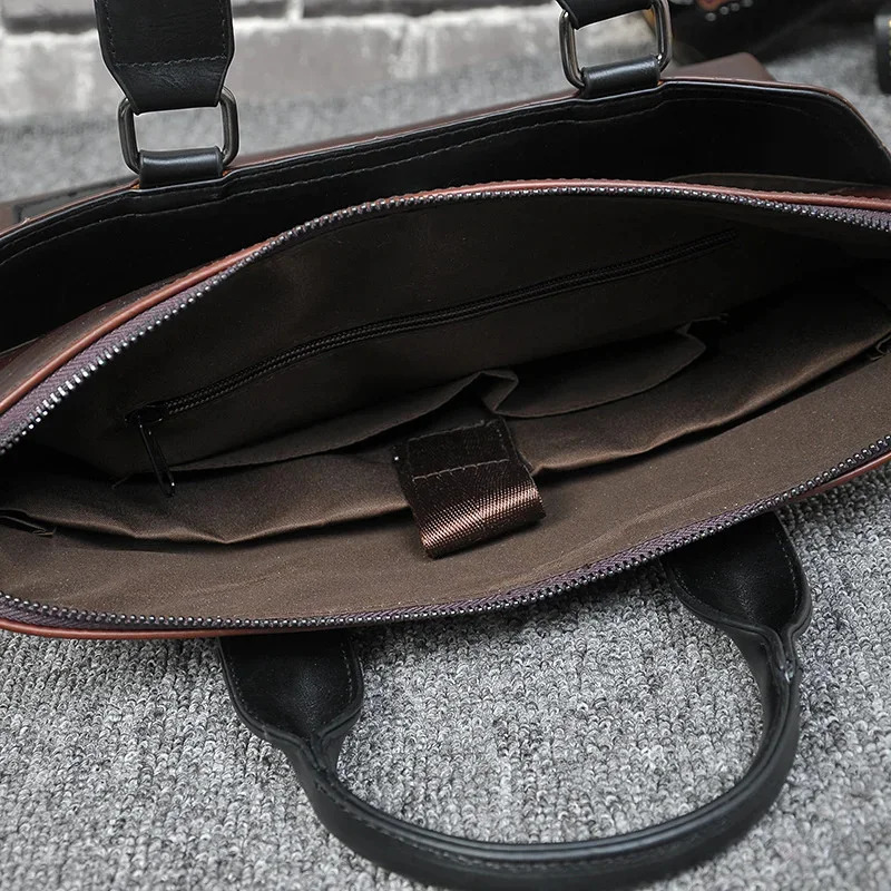 Korean Style Business Mens Briefcase Crazy Horse Leather Handbag Portable Laptop Casual Shoulder Crossbody Bag For Male 241225