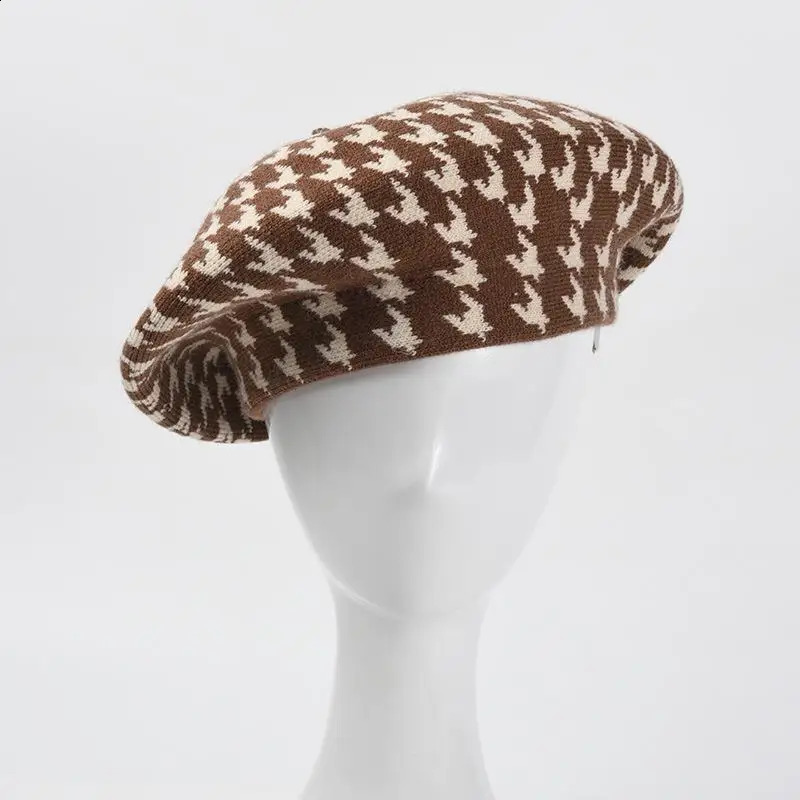 Fashion Women Houndstooth Berets Classic Plaid Winter Hats Ladies French Painter Hat Wedding Dress Up Warm Beanies Cap 241226