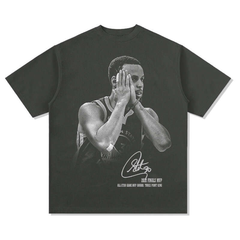 Curry's signature action night American printed short sleeved washed vintage t-shirt trend