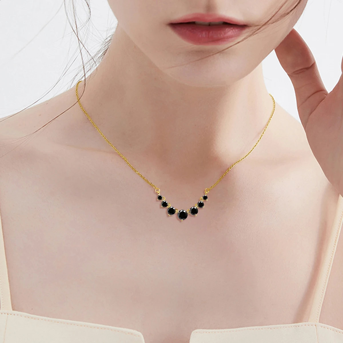 Szjinao Total is 28ct 7 Stone 925 Black Necklace For Women Certified With Chain In Jewelry Anniversary Gift Sale 241226
