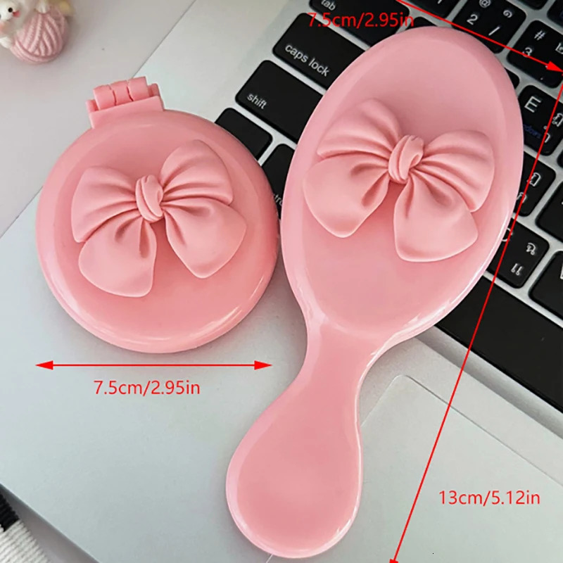 Cute Handheld Folding Massage Comb With Makeup Mirror Travel Portable Plastic Airbag Small Hair Brush Bow Tie Air Cushion Comb 241225