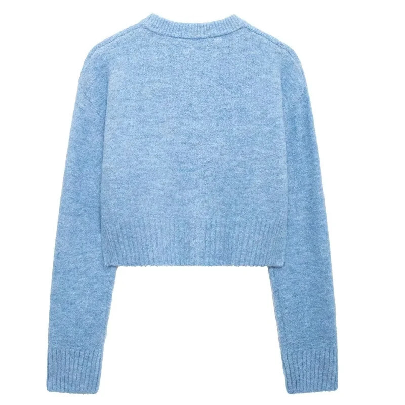 TRAF Womens Sweater Knitwears Blue Cropped Sweaters Knitted Cardigan Women Autumn Long Sleeve Brown Cardigans Button Jacket 241225