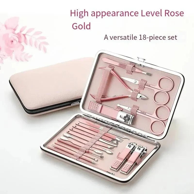 Diagonal Exfoliating Stainless Steel Nail Polish Set Rose Gold 18 Piece Household Ear Spoon Scissors For Men 241225
