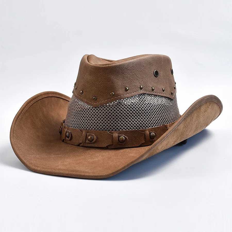 Leather Western Mens Cowboy Hat Wide Brim Gentleman Church Jazz C Cowboy Hat Sombrero Hombre W241225