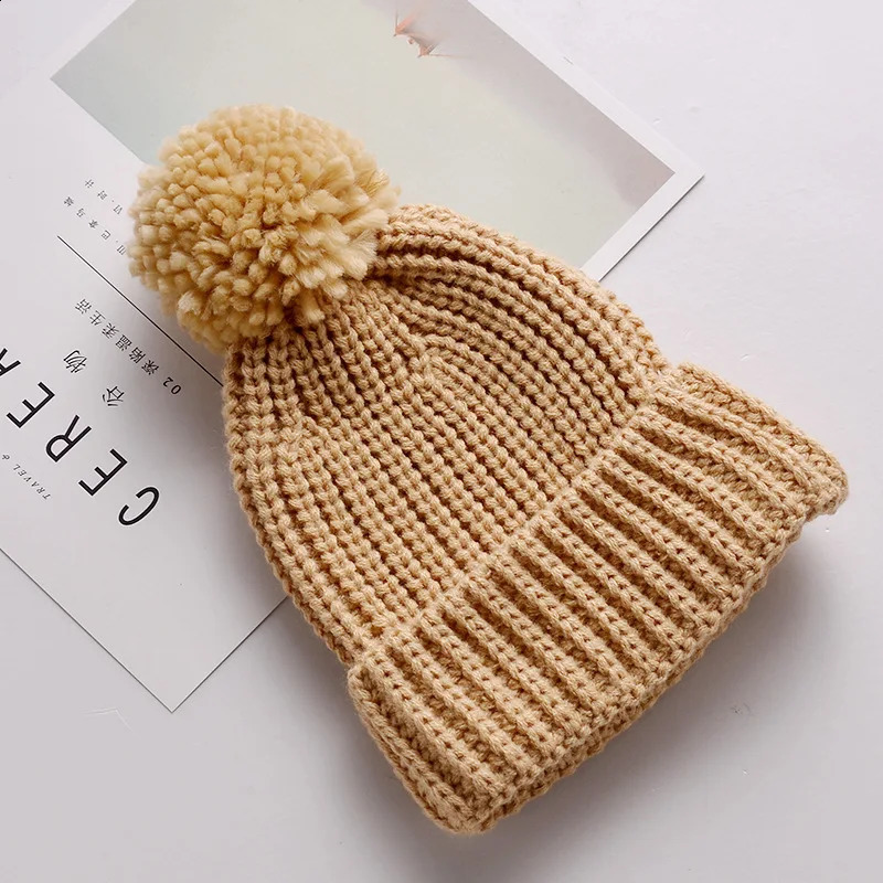 Baby Knitted Winter Hat Boys Girls Pompom Cap Crochet Candy Color Toddler Beanie Infant Kids Children Hairball Hats 241225