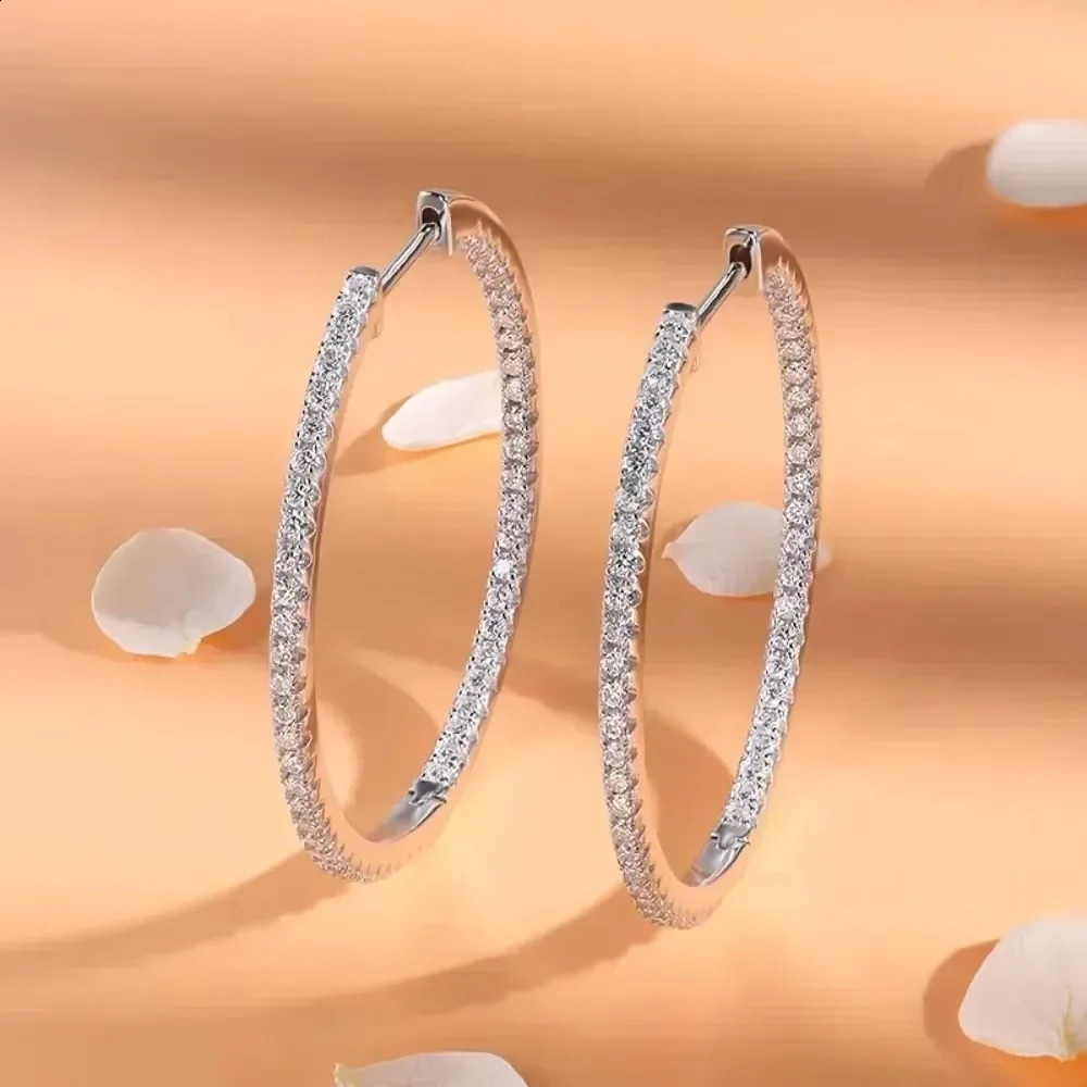 Real Diamond Earrings 18K White Gold Plated 925 Sterling Silver Hoop Earrings for Women D Color VVS1 Jewelry 241226