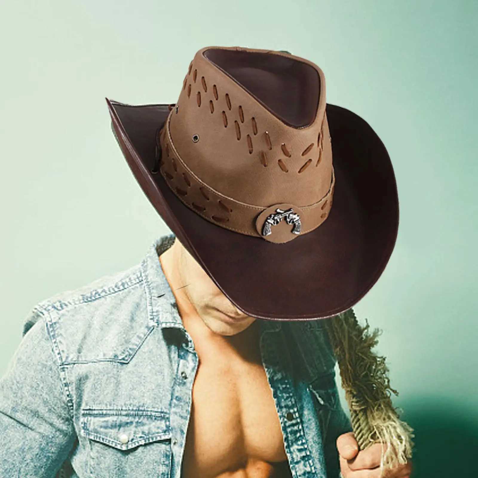 Western Cowboy Hat Casual Wide Brim Jazz Cs for Costumes Accries Travel Hiking Role Playing Music Festival Concert W241225
