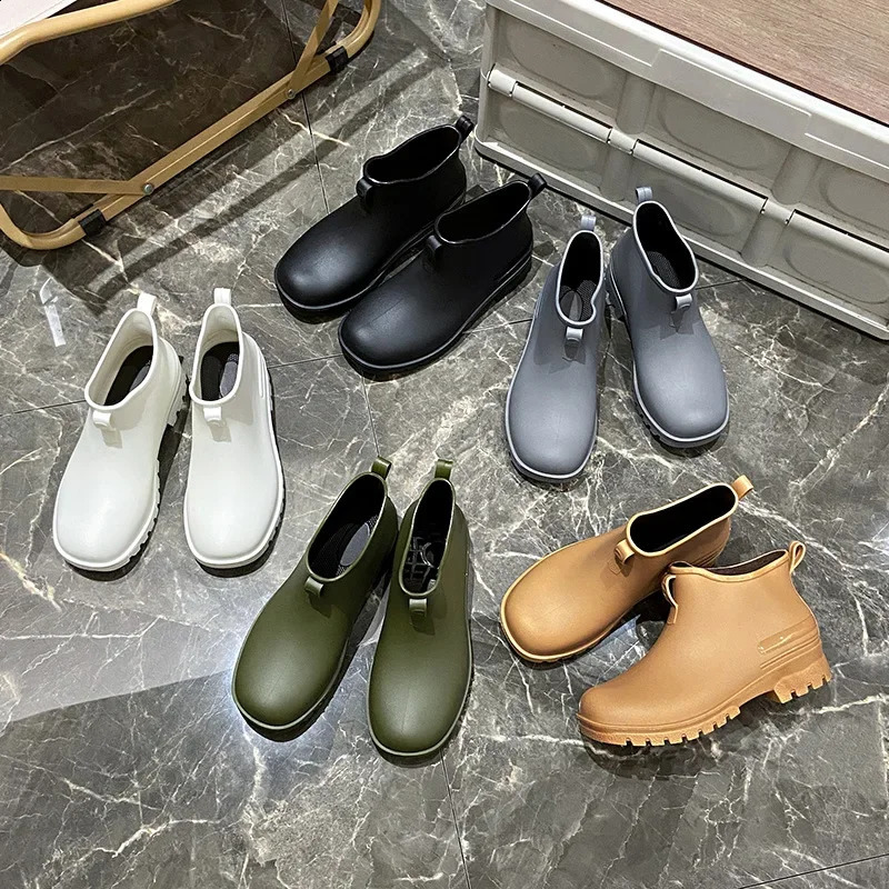 Fashionable Low-top Waterproof Rubber Rain Boots For Women Summer Short Barrel Chelsea Shoes Cross-border Couples Outerwear 241226