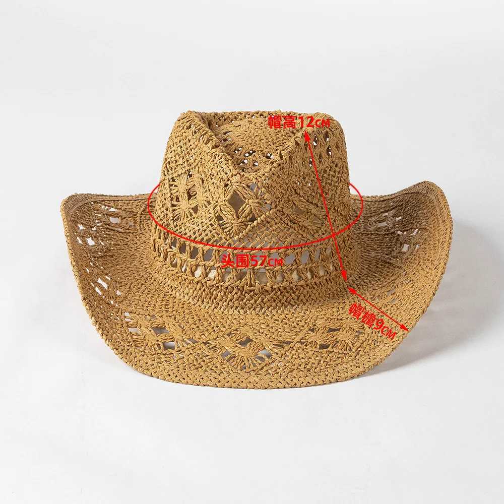 Matcha Green Cowboy Str Hat Hanoven Hollow Mens and Womens Summer Sun Hat Western Cowboy Hat Sombrero Vaquero W241225