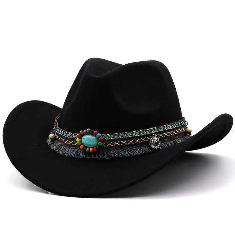 Simple Top Brim Hat Wool Jazz Hat British Style Top Hat Ethnic Style with Solid Color Western Cowboy Hat W241225