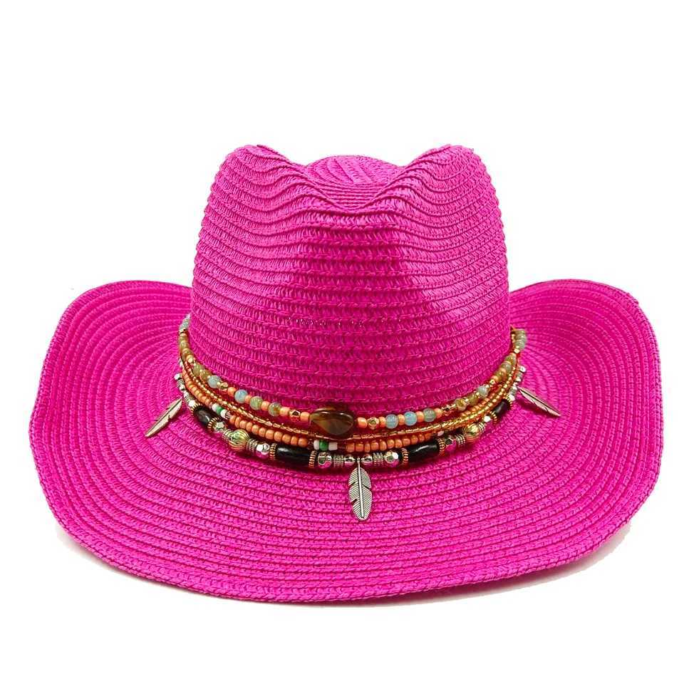 Red cowboy hat for men and women single color curly ear outdoor beach rider hat cowboy hat W241225