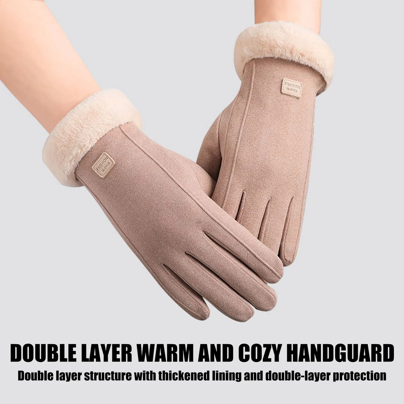 Womens Winter Warm Gloves Deer Skin Windproof Full Finger Gloves For Cycling Travel Camping Touch Screen Velvet Glove 241226