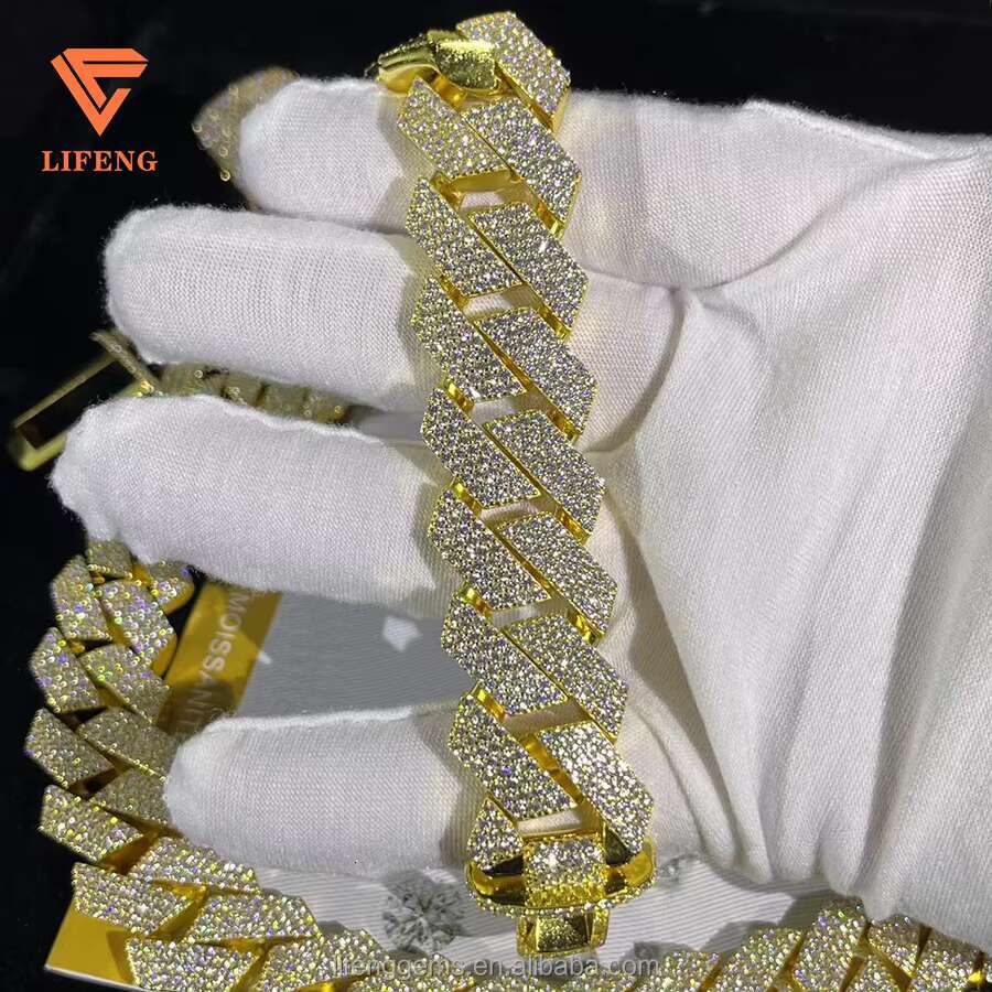 20Mm Gold Iced Out VVS Moissanite Necklace Hip Hop Fashion Jewelry Sterg Sier Cuban K Chain For Men