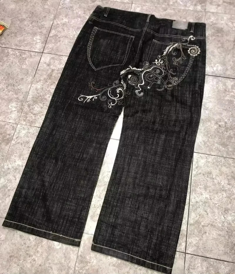 American Y2K Pattern Embroidery Clearance Spot Special Loose Jeans Men Street Hip Hop Oversized Wideleg Pants Unisex 241226