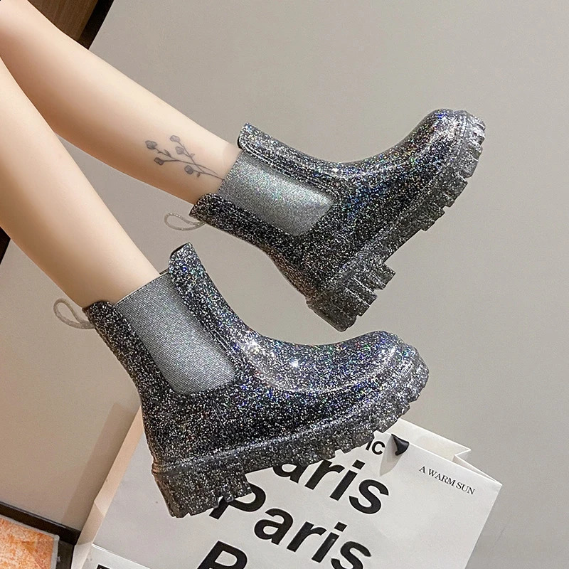 Rain boots for women rain Women Waterproof Boots Elastic Mouth Ankle Boots Mid Top Rain Shoes Water Boot botas lluvia mujer 241226