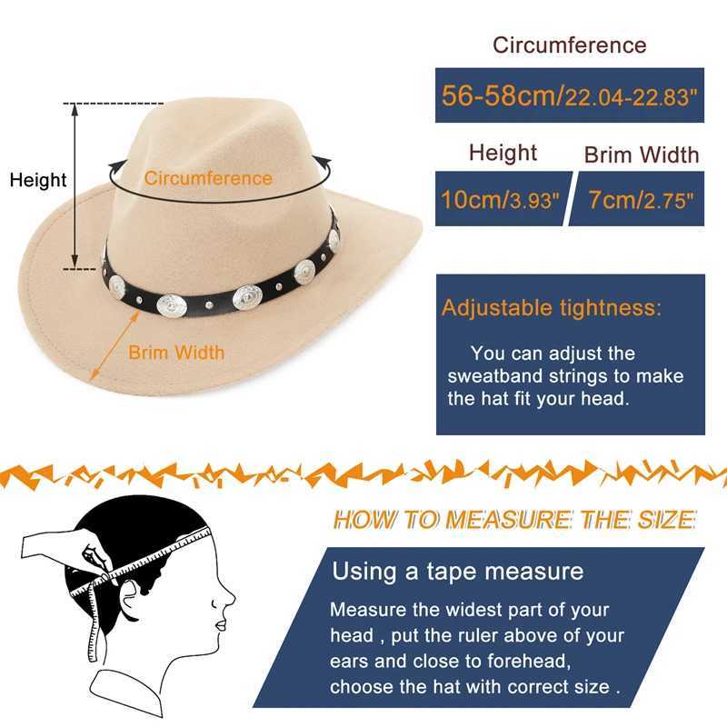 West Autumn Winter Wide Brown Womens Cowboy Hat with Straw Belt W241225