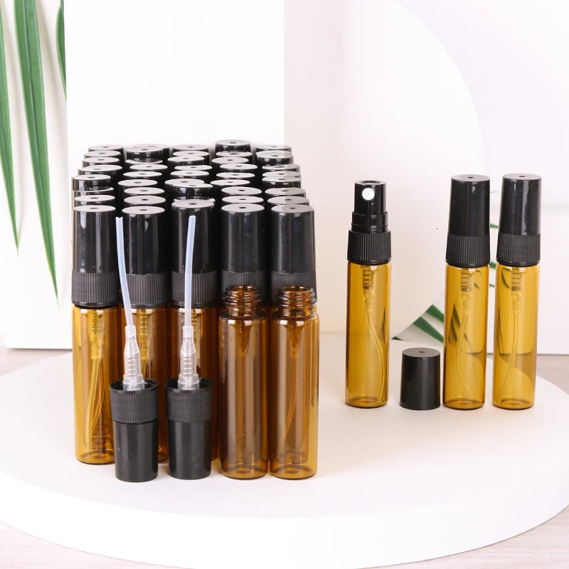 Special sale 50/piece 5ml brown high quality glass perfume bottle essential oil cologne mini spray bottle for travel essentials 241225