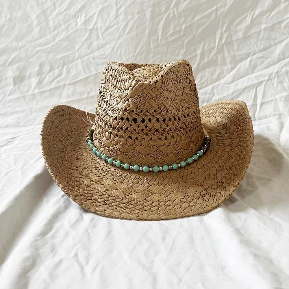 Summer Beach Holiday Str Hat Vintage Handmade Womens Bohemian Hollow Cowboy Hat Shell Bead Sun Hat Fishing C W241225