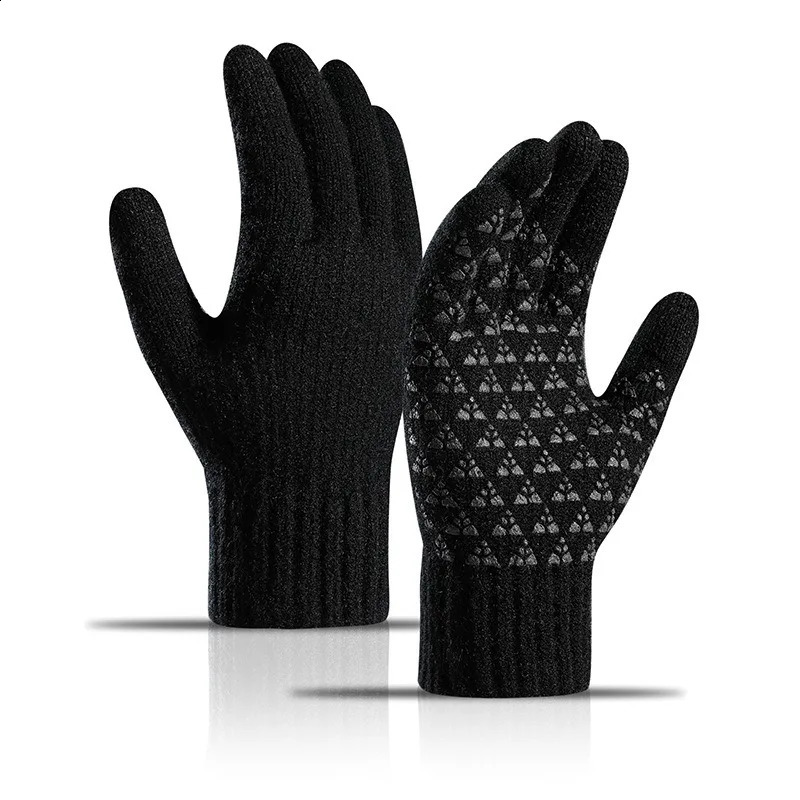 Mens and womens gloves winter fleece thickened alpaca knitted wool cycling mobile phone tablet touch screen gloves 241226