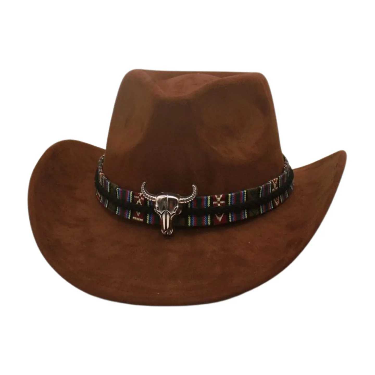 Niu Tou Ya Gao Suede Felt Hat Western Cowboy Hat Womens Curly Wide Brim Jazz Mens Womens Dance Performance Fedora C W241225