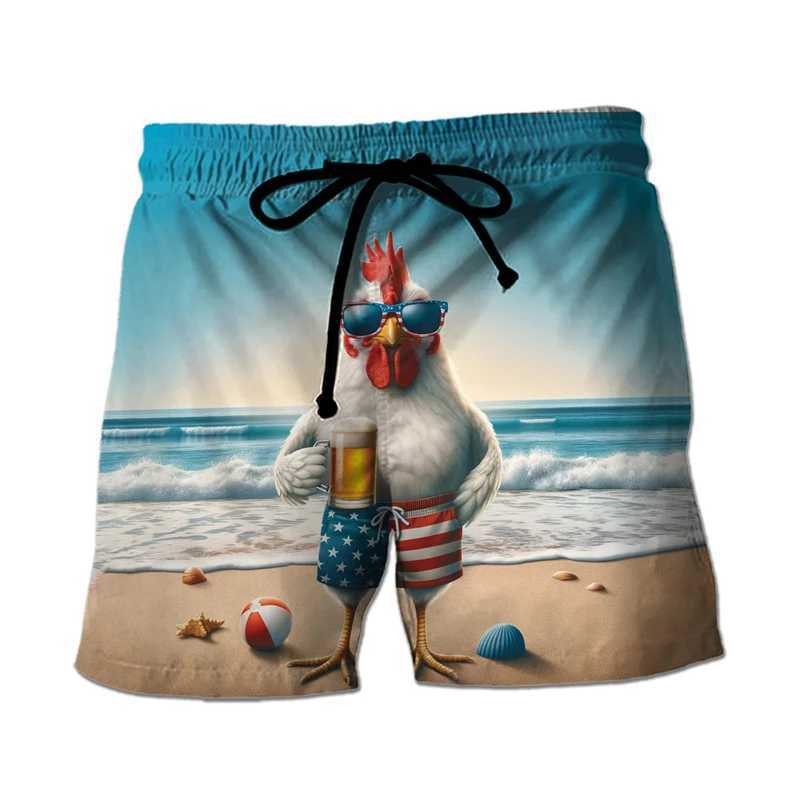 Funny Chicken Graphic Bermuda Hawaiian Boardshorts Rooster Board Shorts Male Trousers Boy Trunks Kids Beach Shorts Short Pants W241226