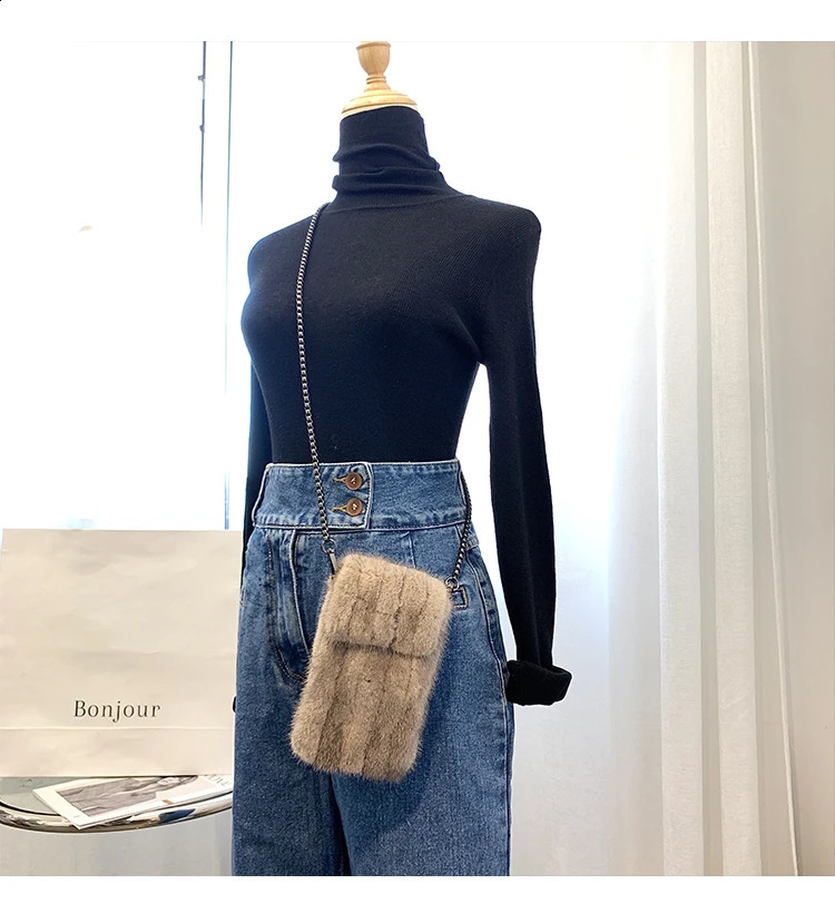 2024 Mink Fur Crossbody Bag Cute Exquisite Coin Purse Small Mobile Phone Bag Womens All-Match Shoulder Phone Bag241226