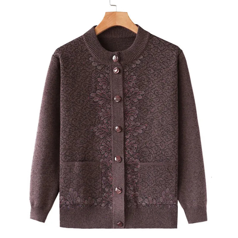 Winter Middle Aged Elderly Womens Clothing Grandma Cardigan Sweater Mother Plus Velvet Warm Knitted Coat Long Sleeve Top 241225