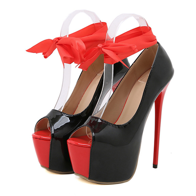 Spring Autumn Red Ankle Strap Platform Women Pumps Sexy Peep Toe Sgback High Heels Stiletto Fashion Runway Pole Dance Shoes