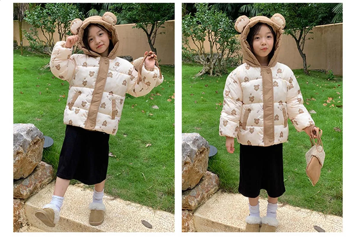Winter Cute Bear Kids Jacket Thicken Cotton Down Parkas Girls Boys Warm Outerwear Coats 15Years 241225