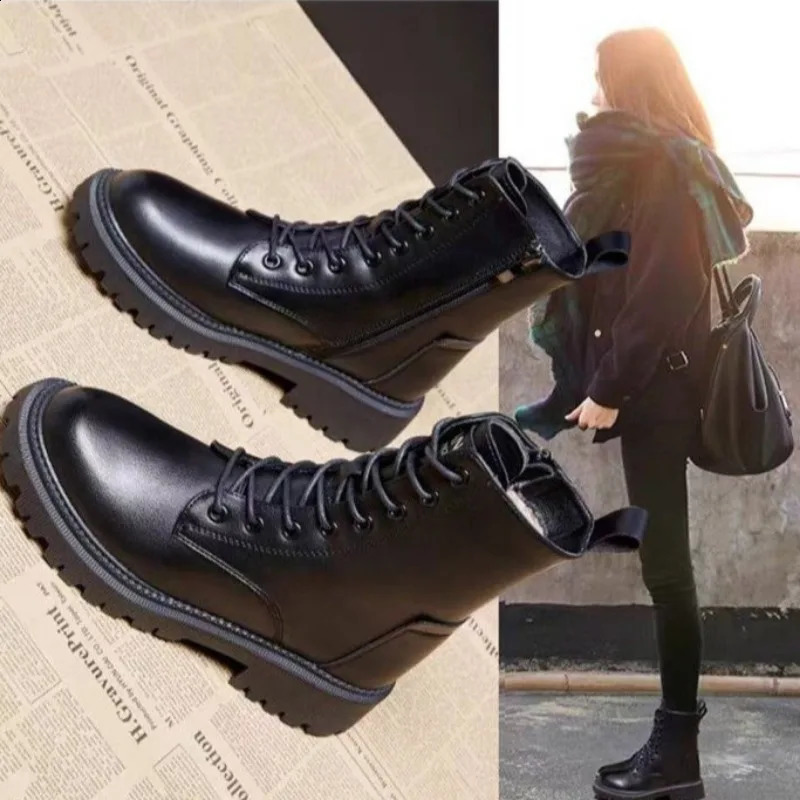 Winter Womens Plus Cotton Shoes Fashion Lace Up Platform Shoes for Women Sneakers Outdoor Keep Warm Womens Casual Ankle Boots 241226
