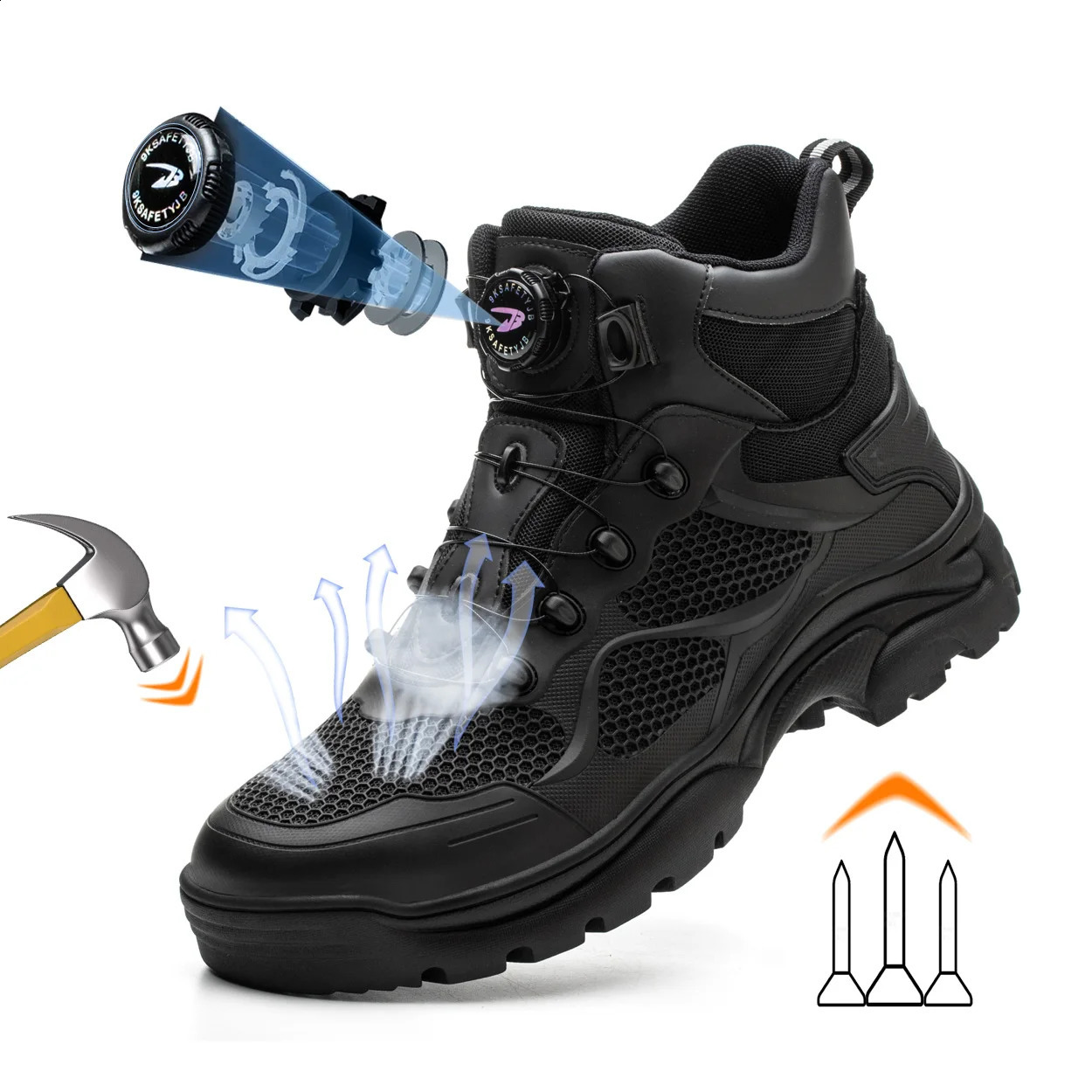 Knob Lacing Work Boots Safety Steel Toe Shoes Men Protective Shoes Anti-smash Puncture High Top Safety Boots Male Sneakers 241226