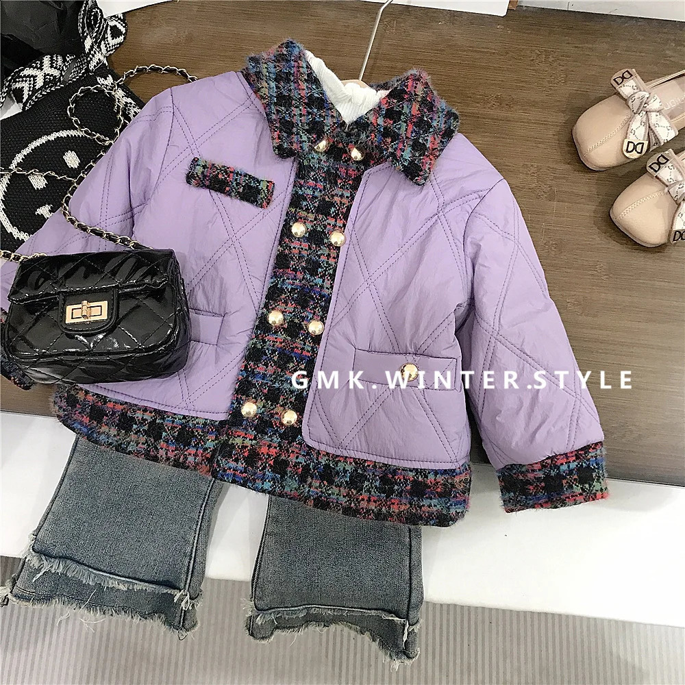 Autumn Winter Children Girl Parkas Cotton Padded Turn Down Collar Thick Toddler Jackets Spliced Infant Baby Girls Outerwear 241225