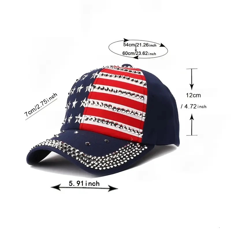 American Flag Baseball Cap Sparkle Studded Flag Deim Hip Hop Hat Outdoor Casual Style Man Unisex Hat For Women Girls 241225