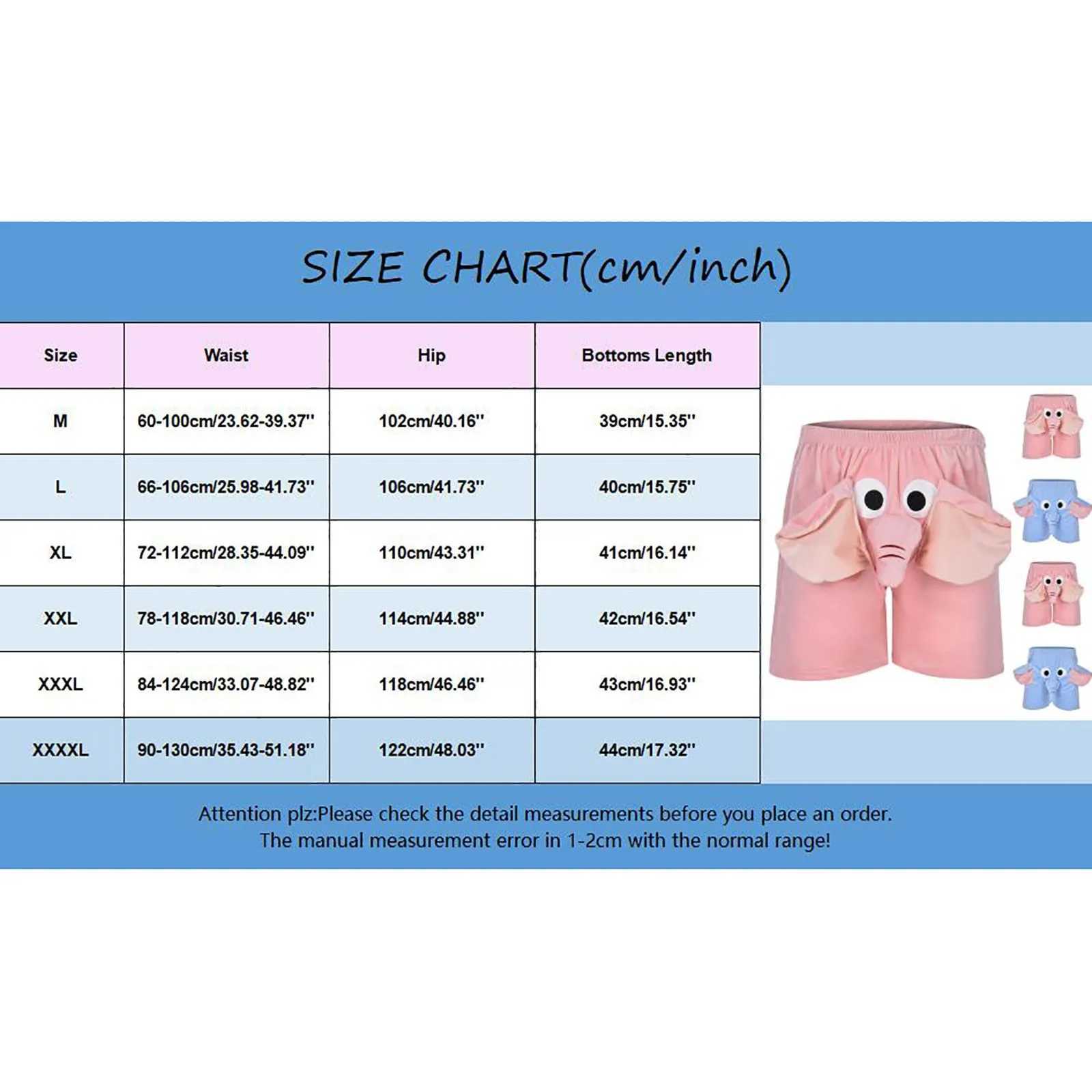 Elephant boxer mens shorts interesting novel shorts elastic waist humorous underwear mens shorts blue pink daily clothing shorts W241226