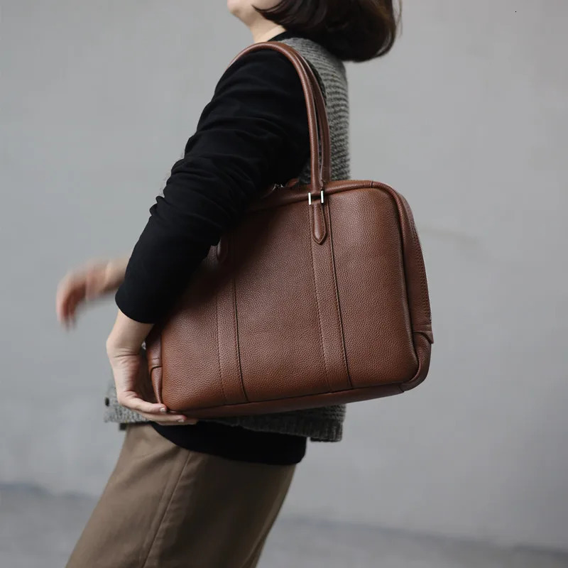 Women Genuine Leather Briefcase With Computer Compartment Fashion Handbag With Zipper High Quality Shoulder Bags Laptop 241225