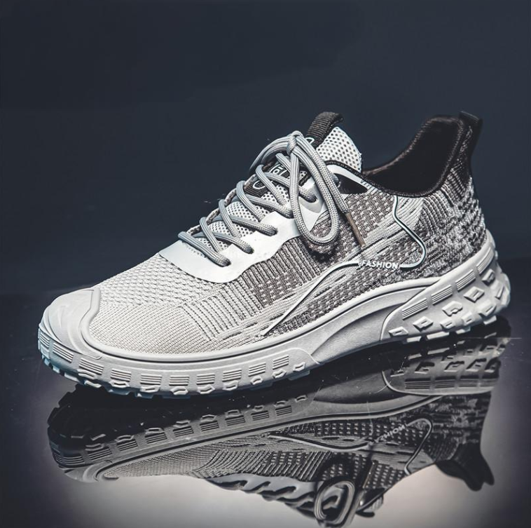 Men Sports Shoes Fashion Breathable Fly Woven Mesh Versatile Casual Style Anti-Slip Increasing Height Triple Black Beige Grey fashion