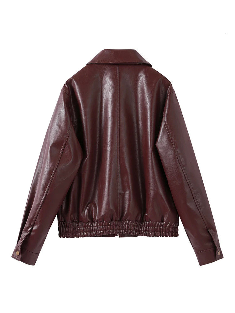 Women Zipper Leather Bomber Jackets Coats Turndown Collar Long Sleeve Top Coat Motorcycle 2024 Autumn Vintage Chic Lady Outwear 241223