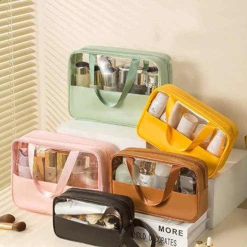 Portable cosmetic bag with large capacity and good looks travel storage bag PU splicing toiletry bag 241226