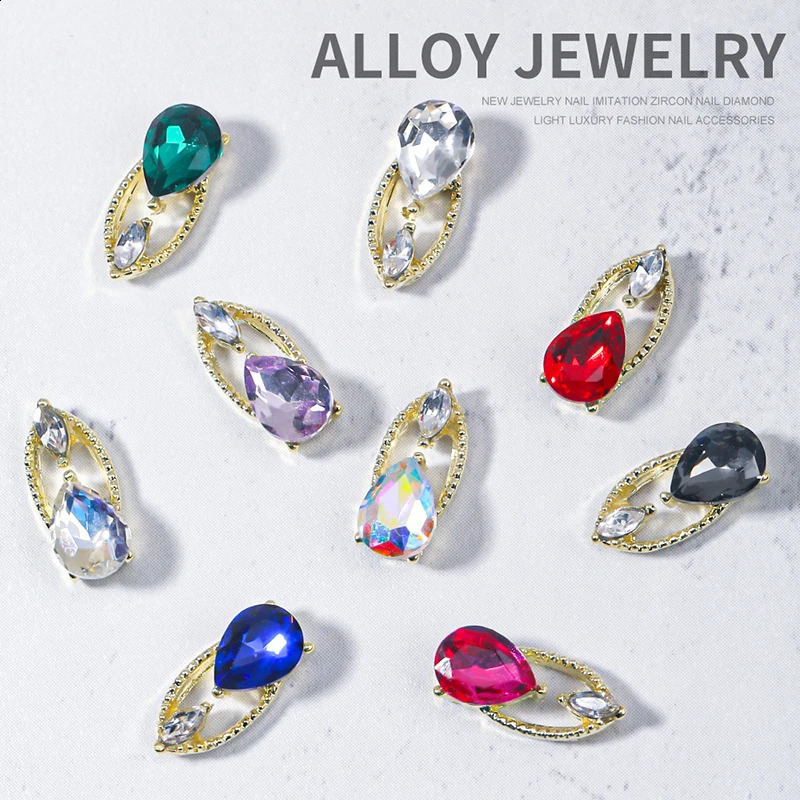 60pcs Nail Art Alloy 3D Charms Long Hollow Water-Drop s Nail Rhinestone Heart Charms Nail Accessories For DIY Jewelry Gems 241226