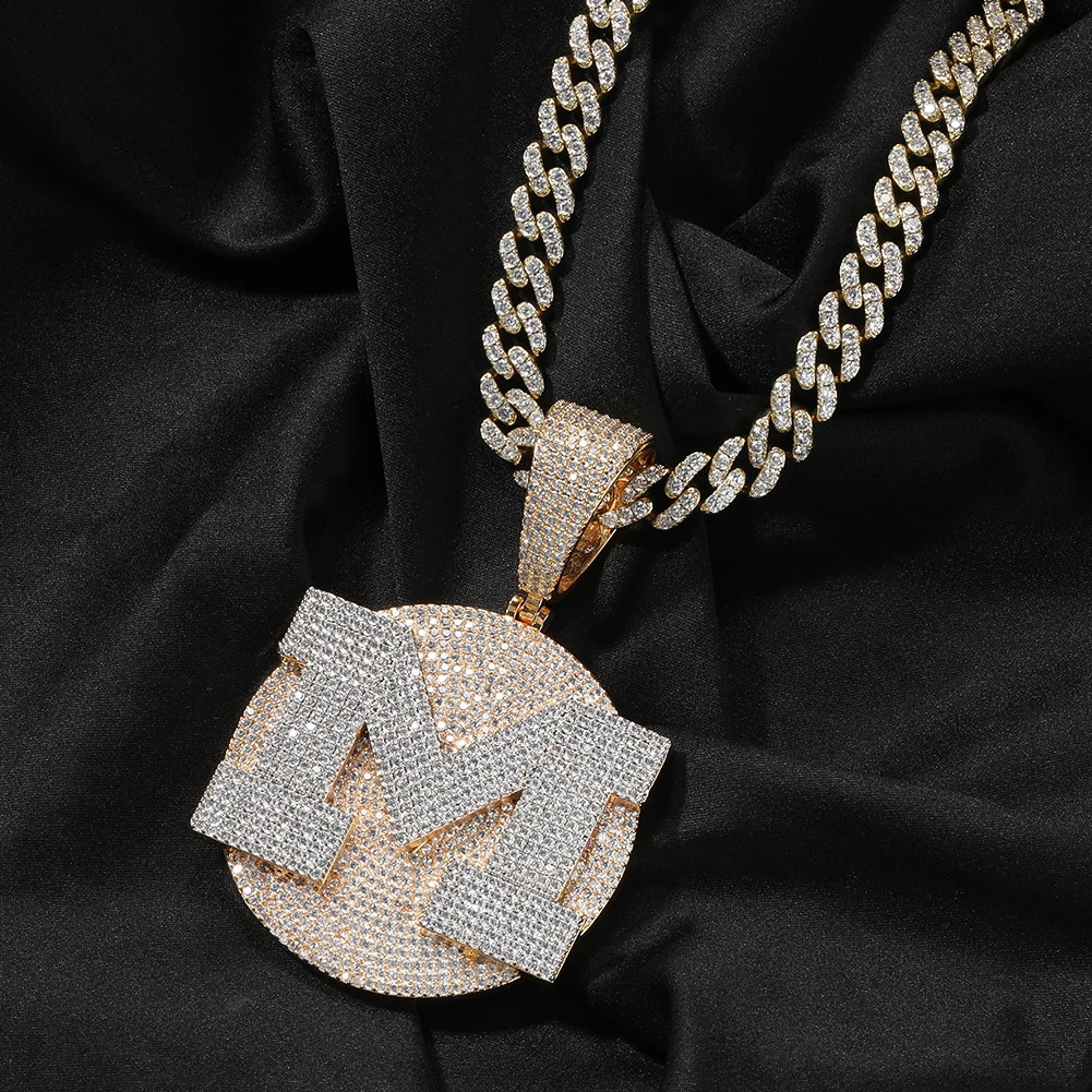 Hip Hop Custom Name Large AZ Letters Round Pendant Necklace 5A Zircon Jewelry 241226