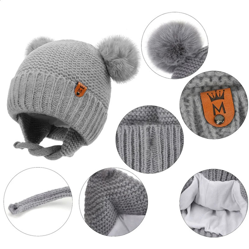Baby Hat Boys Girls Cute Pompom Caps Bonnet Autumn Winter Ear Warm Beanie born Childrens Hats Knitted Solid Kids 241225