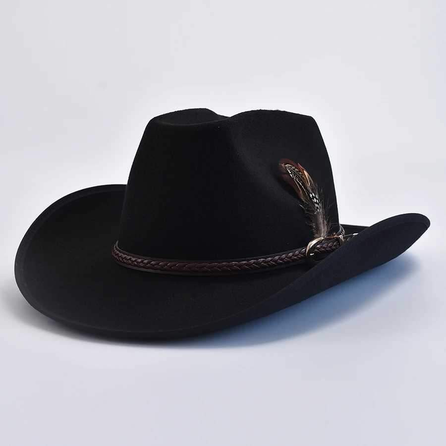 Mens Western Style Felt Fedoras Hat Retro Gentleman Cowboy Jazz Hat Wide Brim Church C W241225