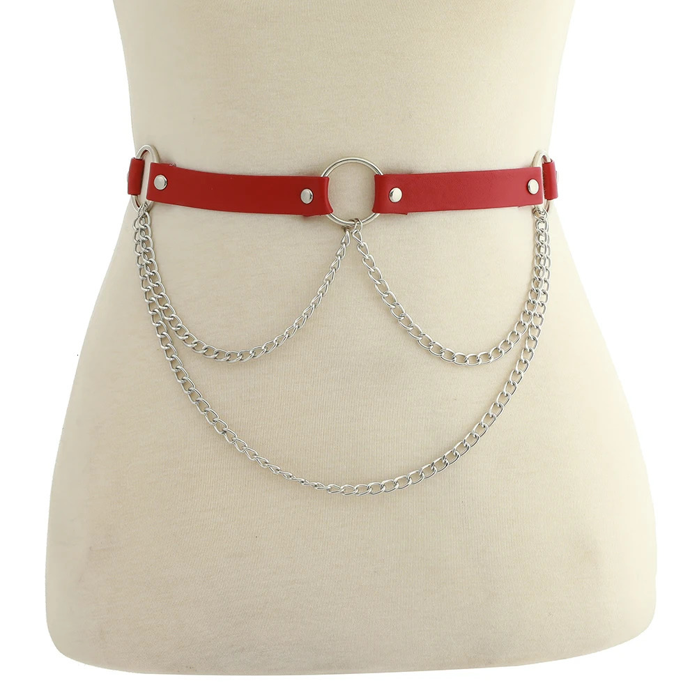 Pink Faux Leather Waist Belt for women Sexy Punk Rock Fashion Belly Chain Body Jewelry Kawaii Accessories 241225